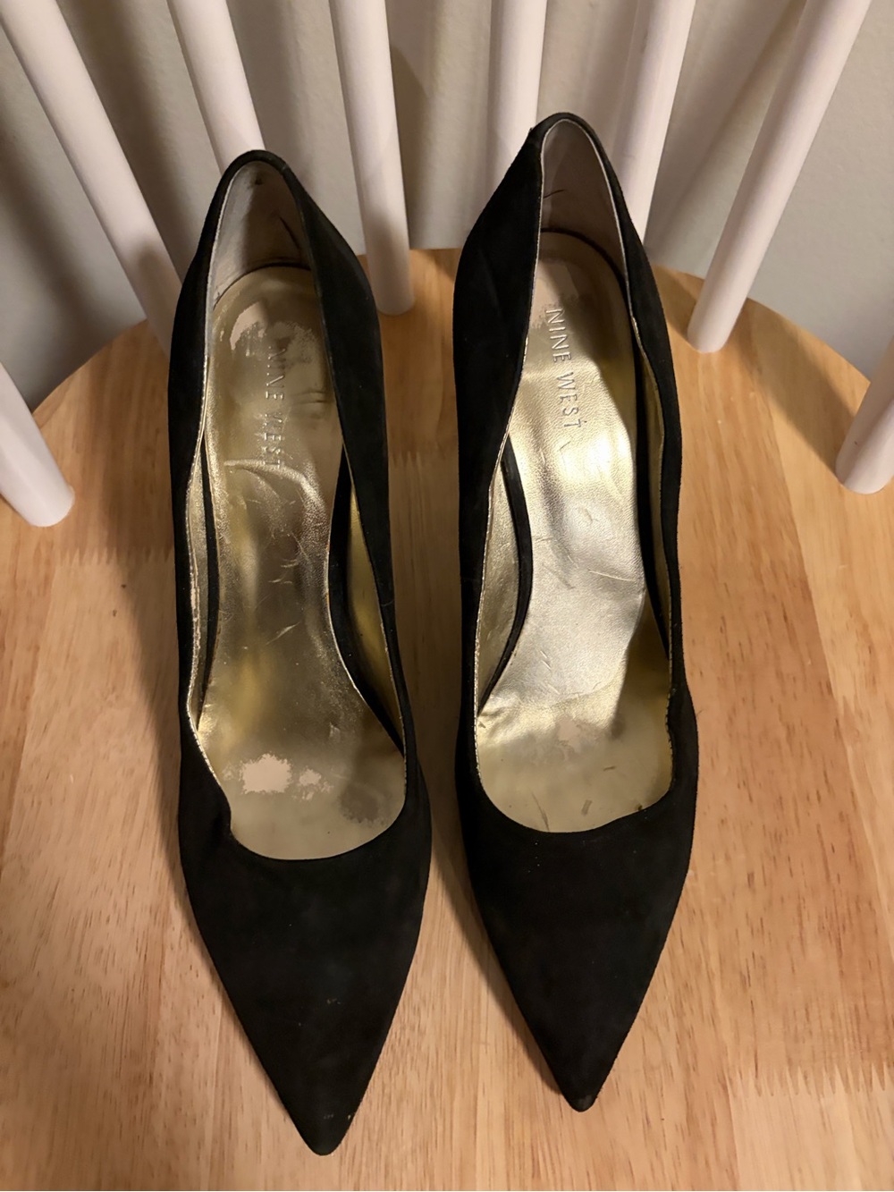 Nine West Black Suede Pointed-Toe Pumps